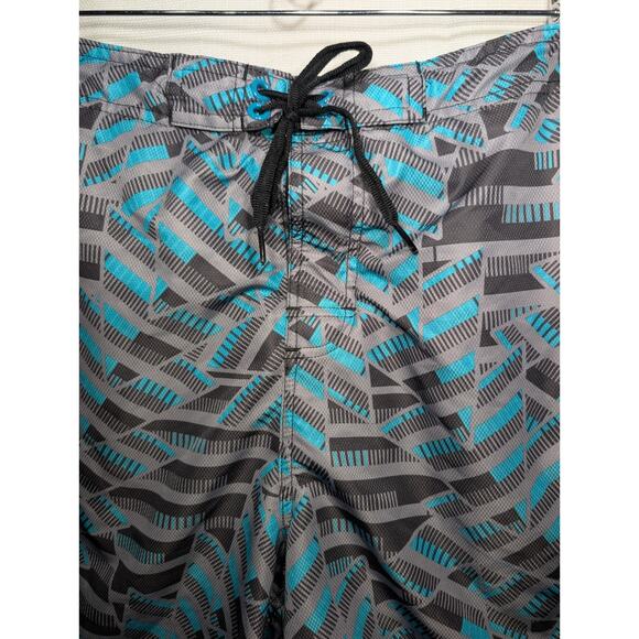 Nike Mens Swim Shorts Trunks L Blue Gray Geometric Print Logo Drawstring Pockets - Picture 3 of 8